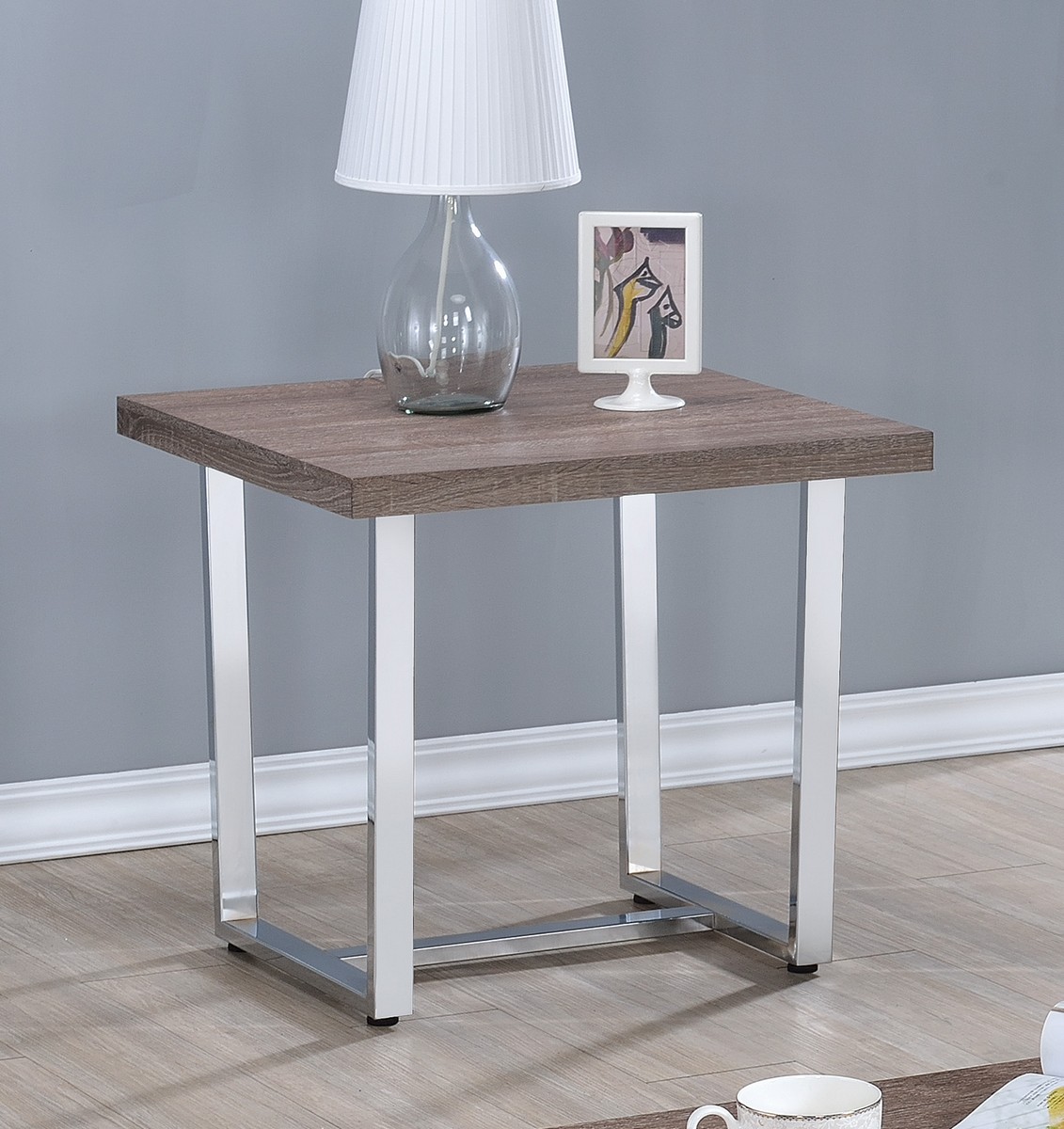 Coaster 704187 End Table - Weathered Taupe/chrome Metal