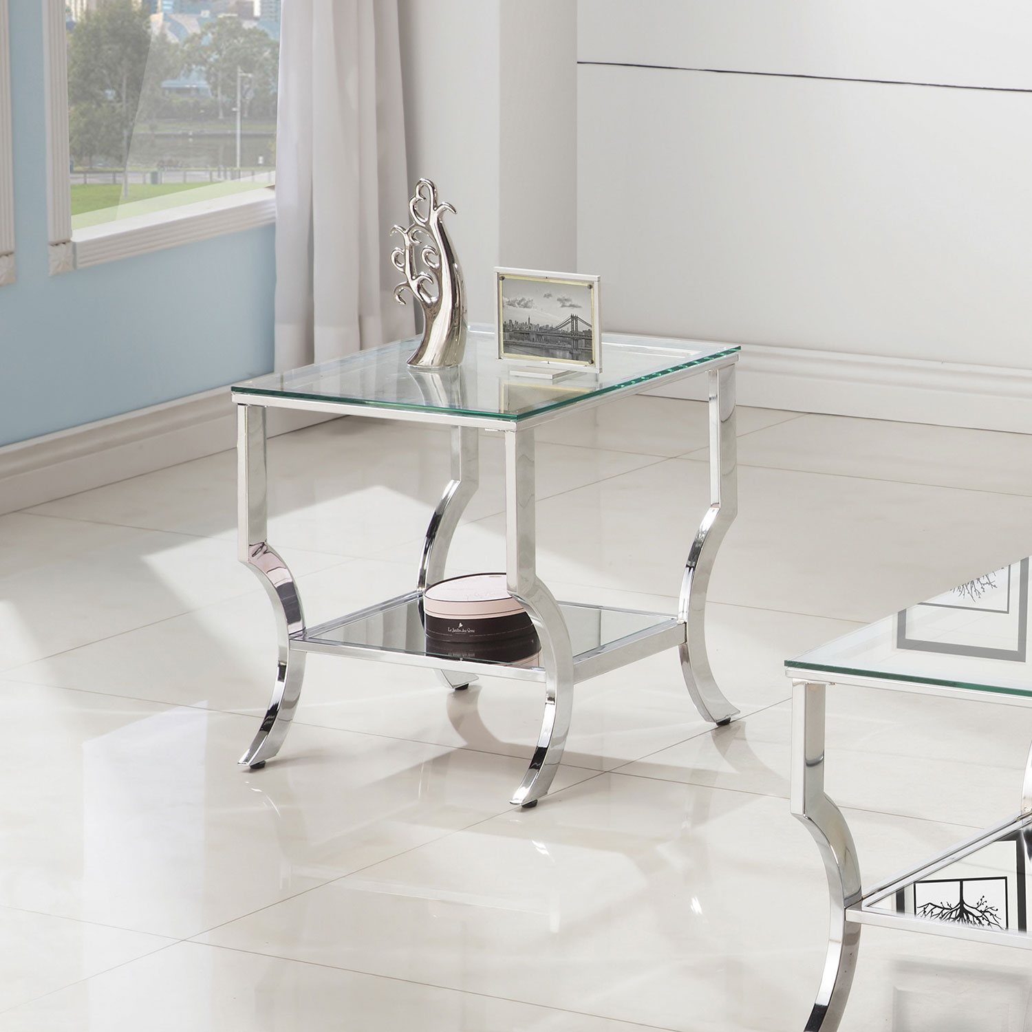 Coaster 720338 End Table - Chrome / Tempered Glass