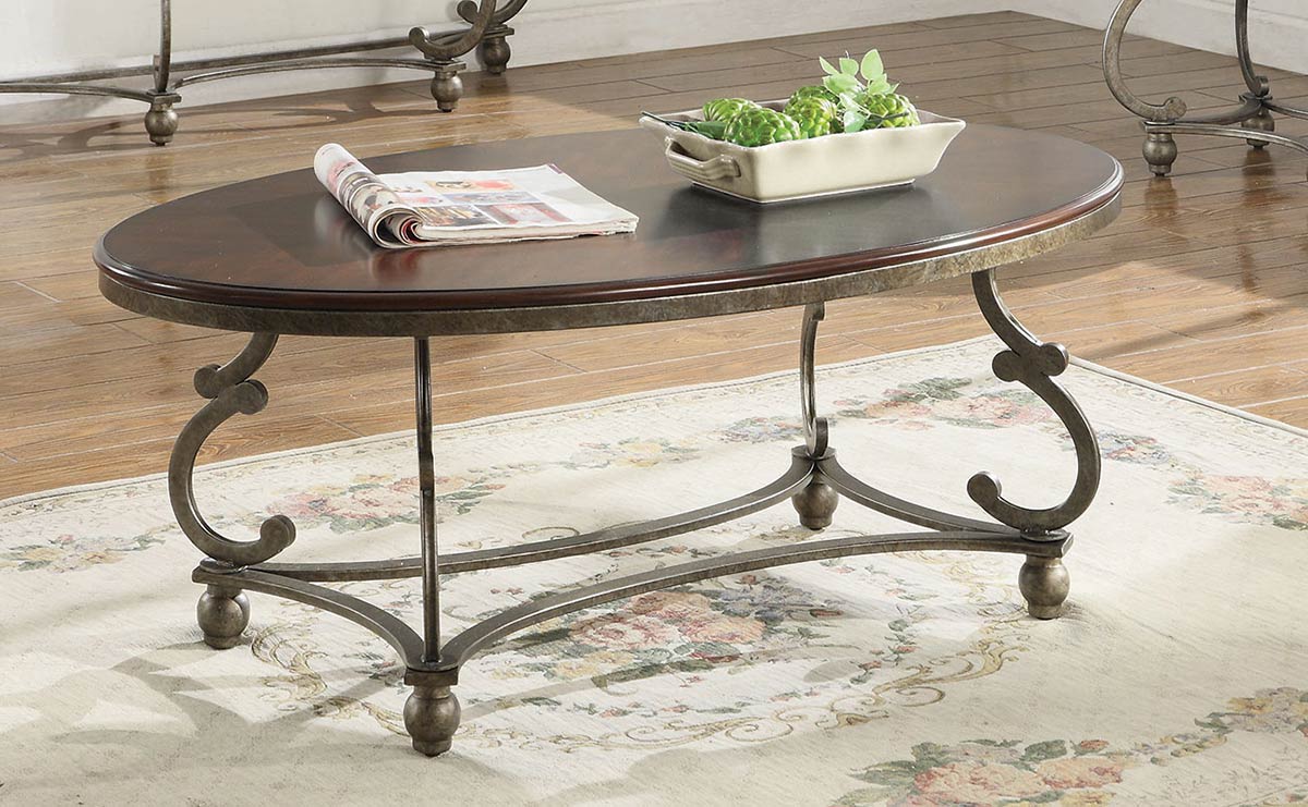Coaster 720548 Coffee Table - Cherry Brown/ Antique Pewter
