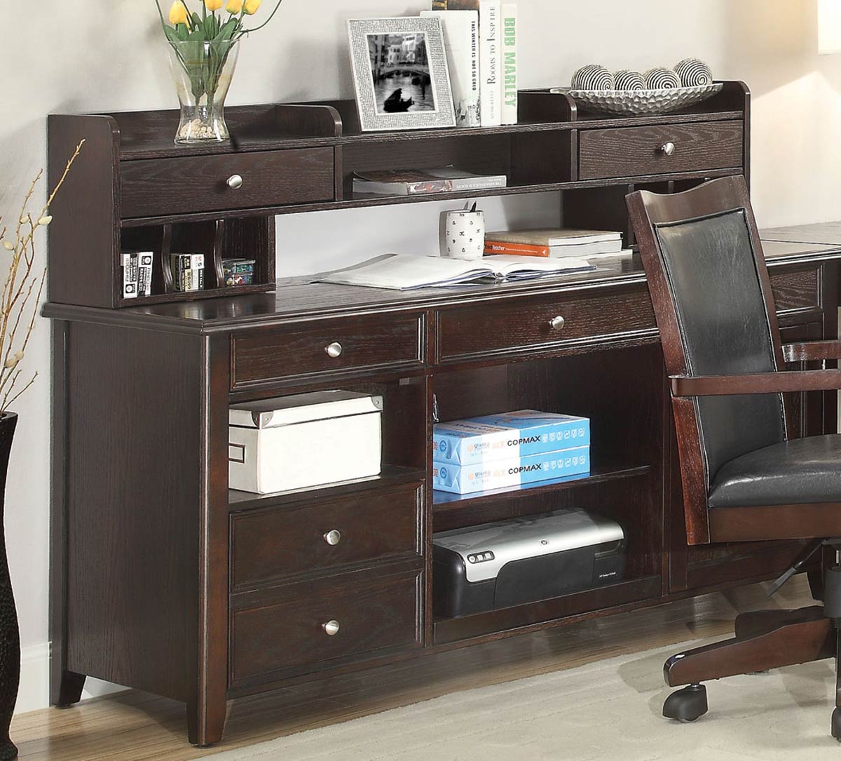 Coaster Maclay Desk with Small Hutch - Dark Brown/Silver