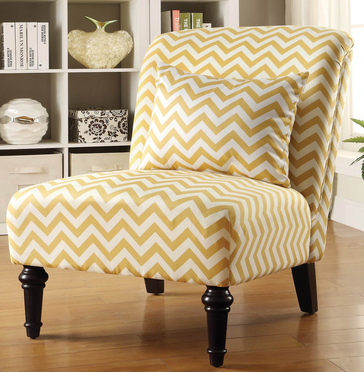 Coaster 902019 Accent Chair White Yellow Chevron 902019 At