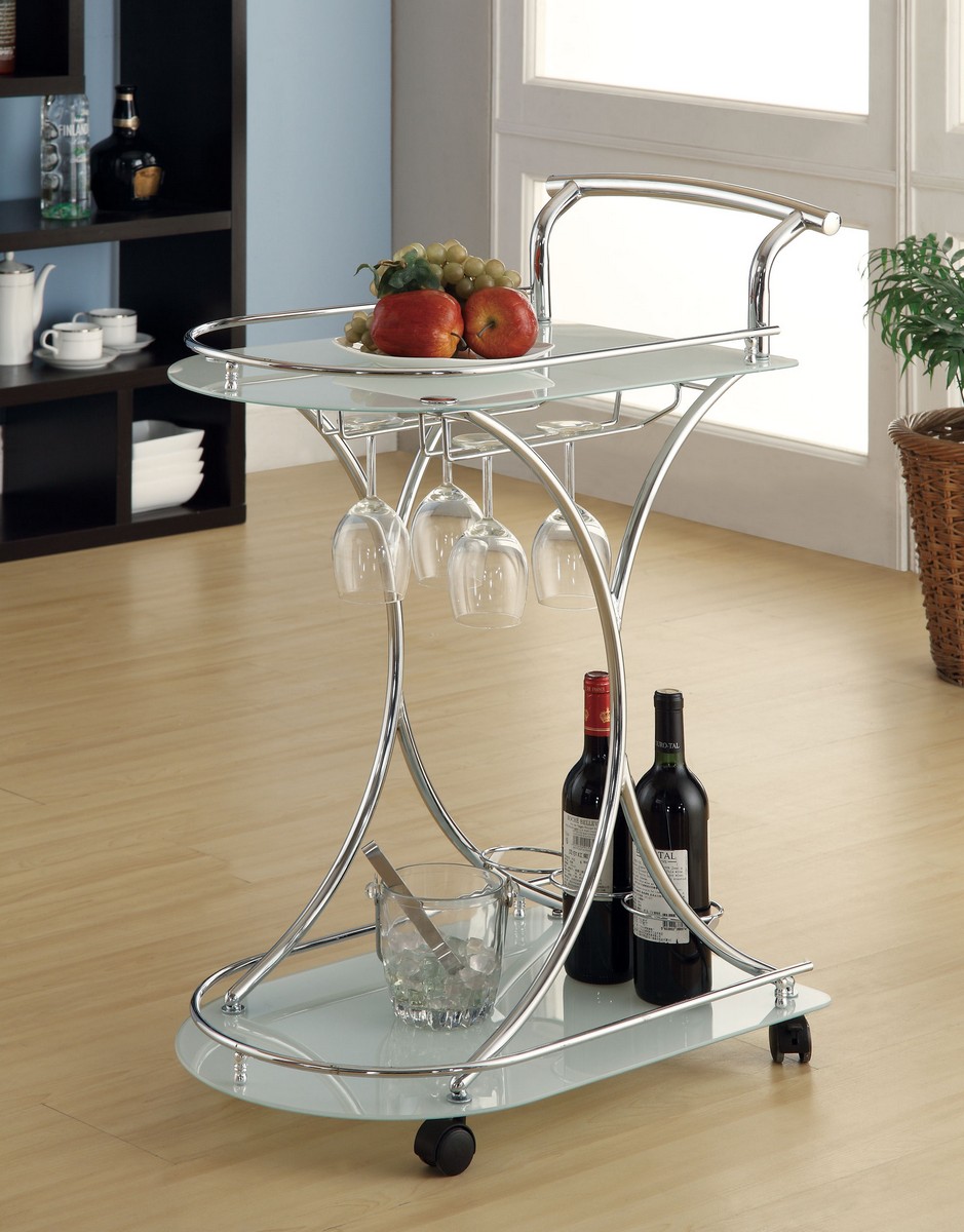 Coaster 910002 Serving Cart - Chrome/Frosted Glass