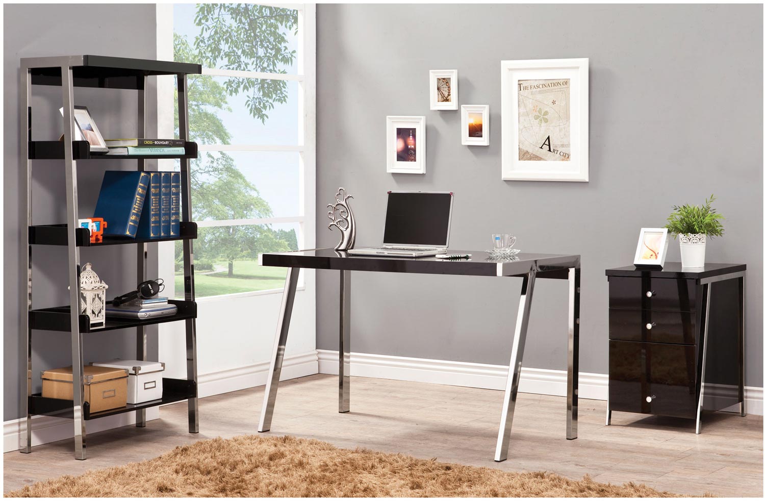 Coaster Clayton Home Office Set - Black/Nickel