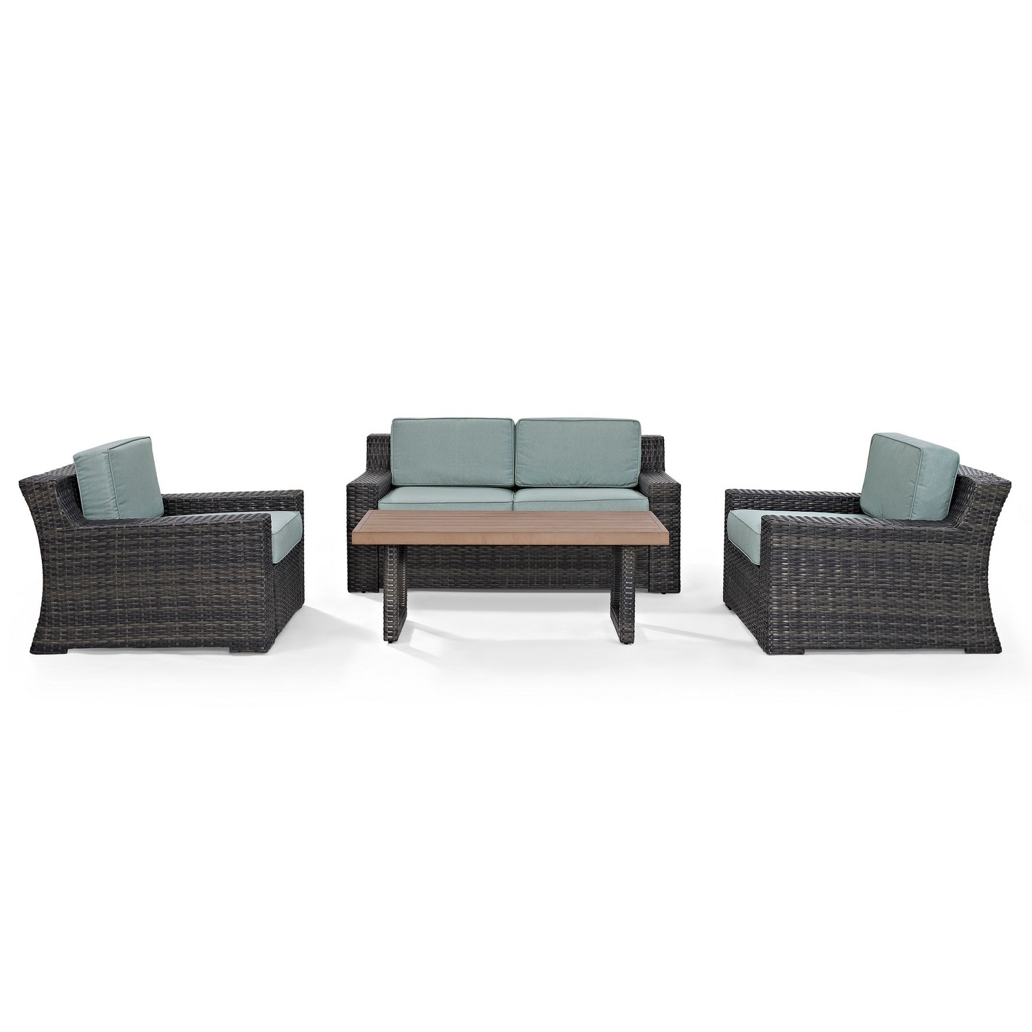 Crosley Beaufort 4-PC Outdoor Wicker Conversation Set - Loveseat, 2 Chairs, Coffee Table - Mist/Brown