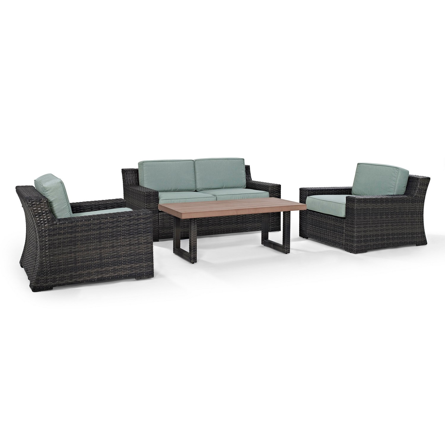 Crosley Beaufort 4-PC Outdoor Wicker Conversation Set - Loveseat, 2 Chairs, Coffee Table - Mist/Brown