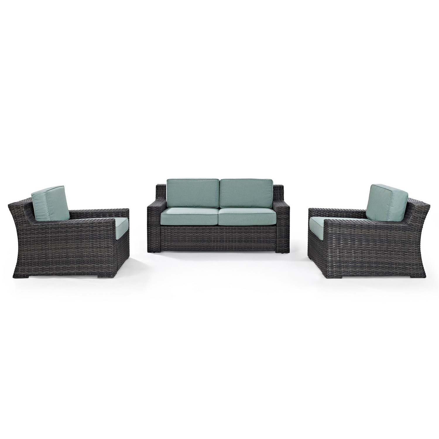Crosley Beaufort 3-PC Outdoor Wicker Conversation Set - Loveseat, 2 Chairs - Mist/Brown