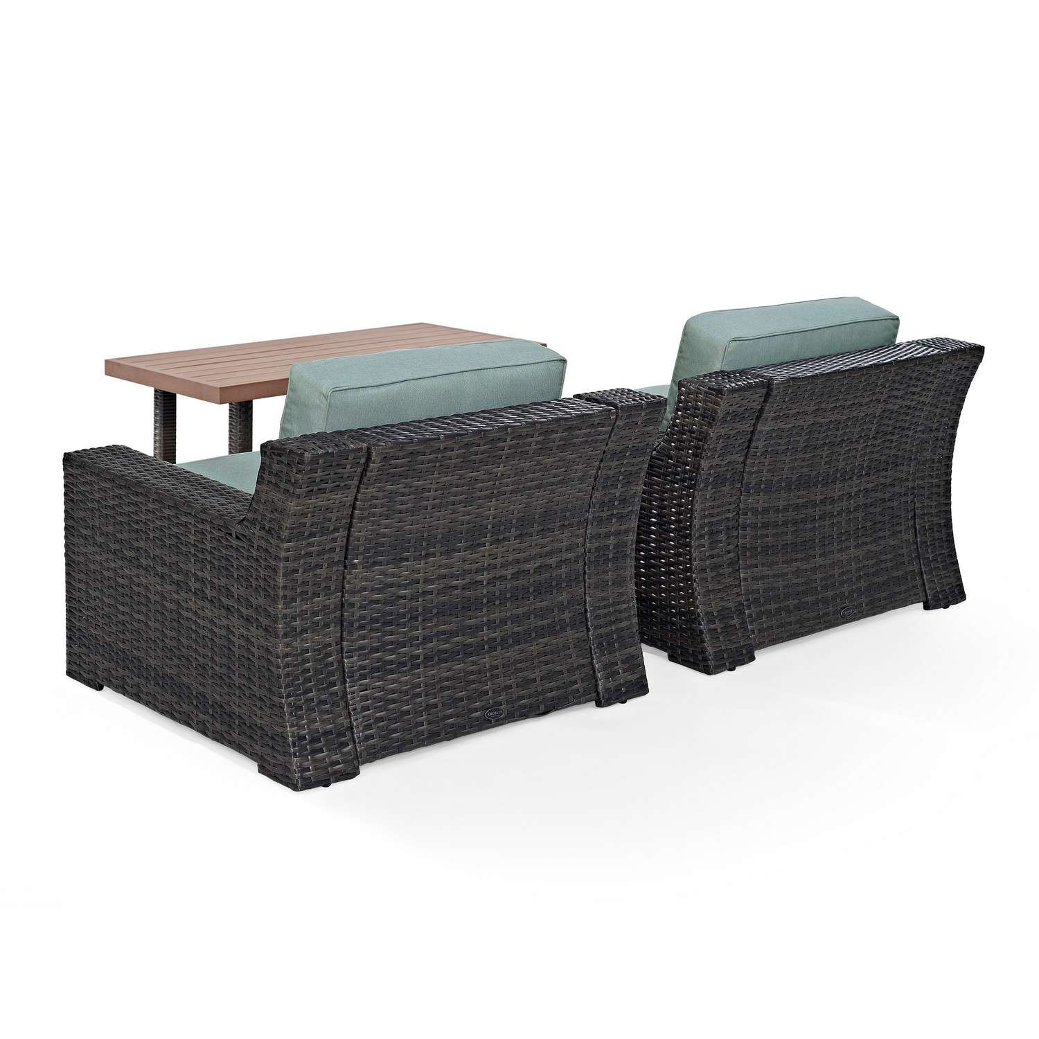 Crosley Beaufort 3-PC Outdoor Wicker Chair Set - Coffee Table and 2 Chairs - Mist/Brown