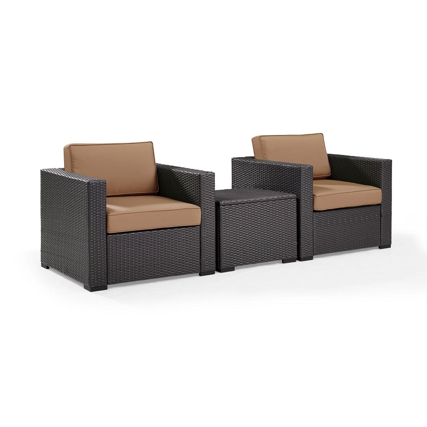 Crosley Biscayne 3-PC Outdoor Wicker Chair Set - Coffee Table and 2 Chairs - Mocha/Brown