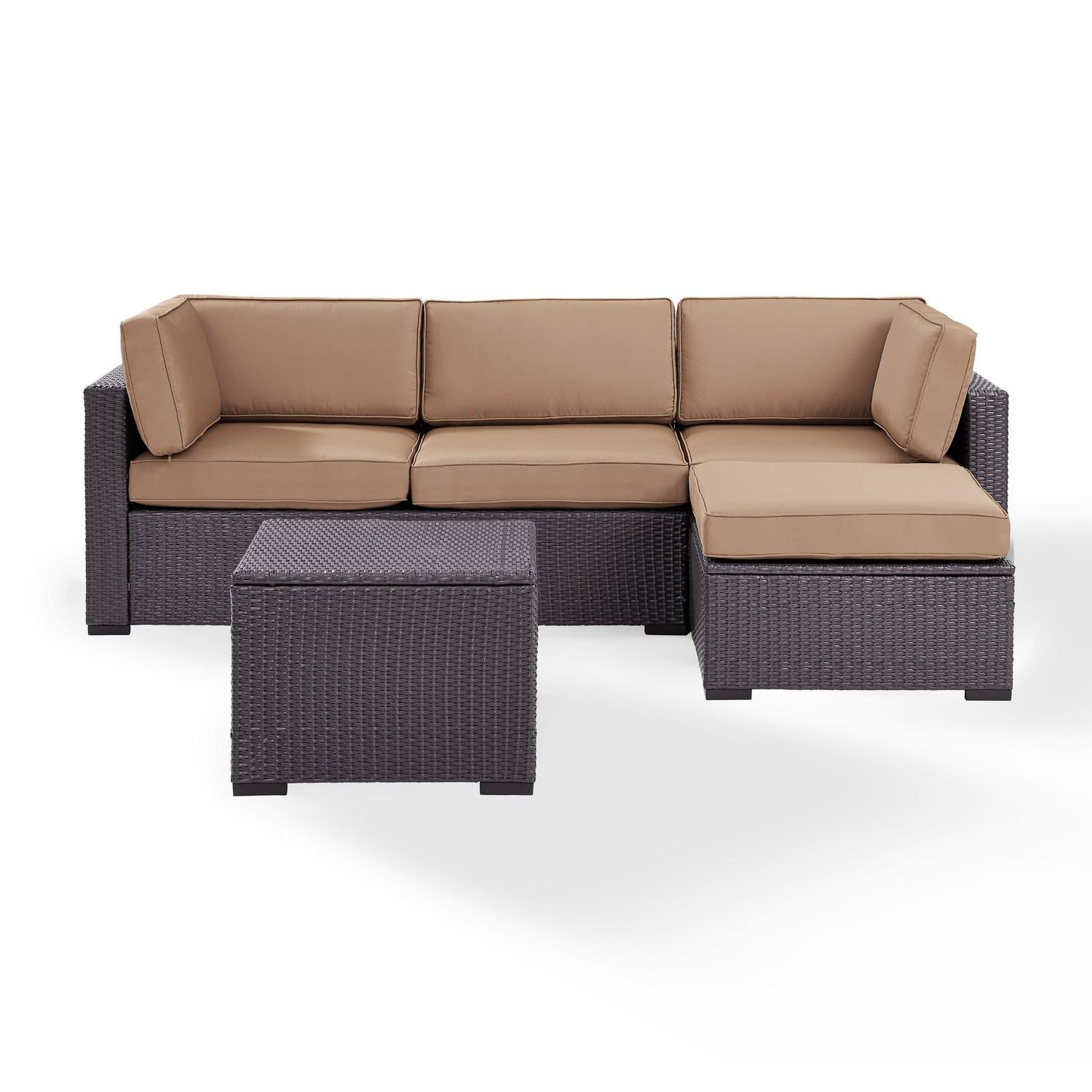 Crosley Biscayne 4-PC Outdoor Wicker Sectional Set - Loveseat, Corner Chair, Ottoman, Coffee Table - Mocha/Brown