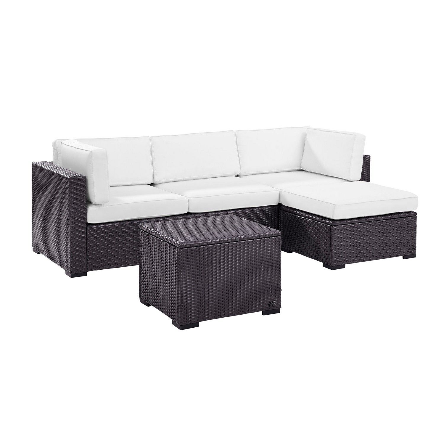 Crosley Biscayne 4-PC Outdoor Wicker Sectional Set - Loveseat, Corner Chair, Ottoman, Coffee Table - White/Brown