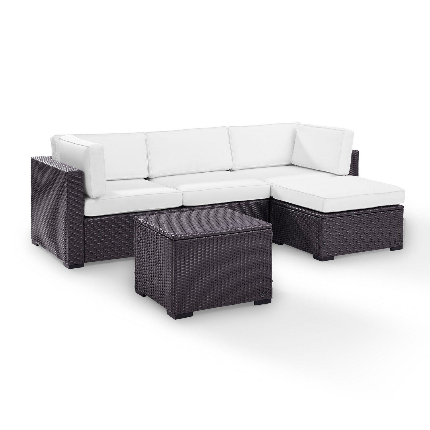 Crosley Biscayne 4-PC Outdoor Wicker Sectional Set - Loveseat, Corner Chair, Ottoman, Coffee Table - White/Brown