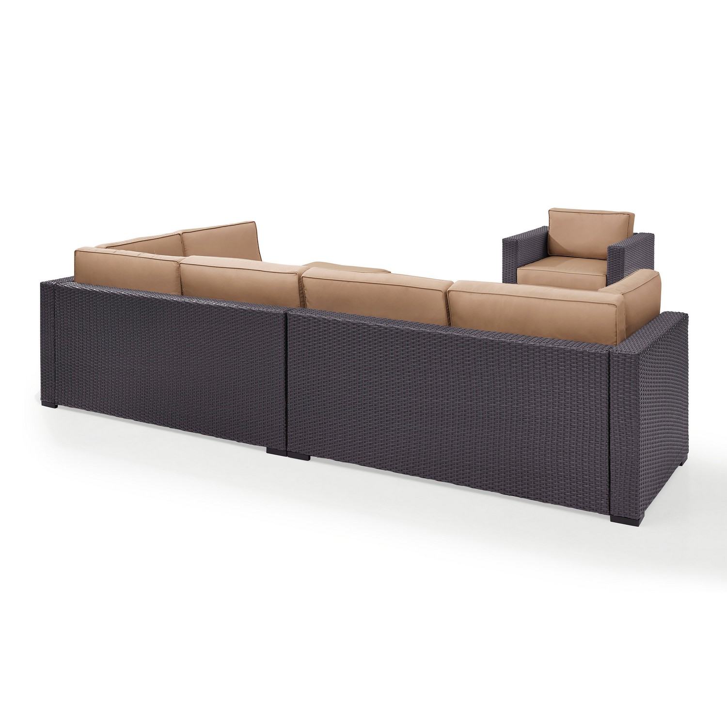 Crosley Biscayne 6-PC Outdoor Wicker Sectional Set - 2 Loveseats, Armless Chair, Arm Chair, Coffee Table, Ottoman - Mocha/Brown