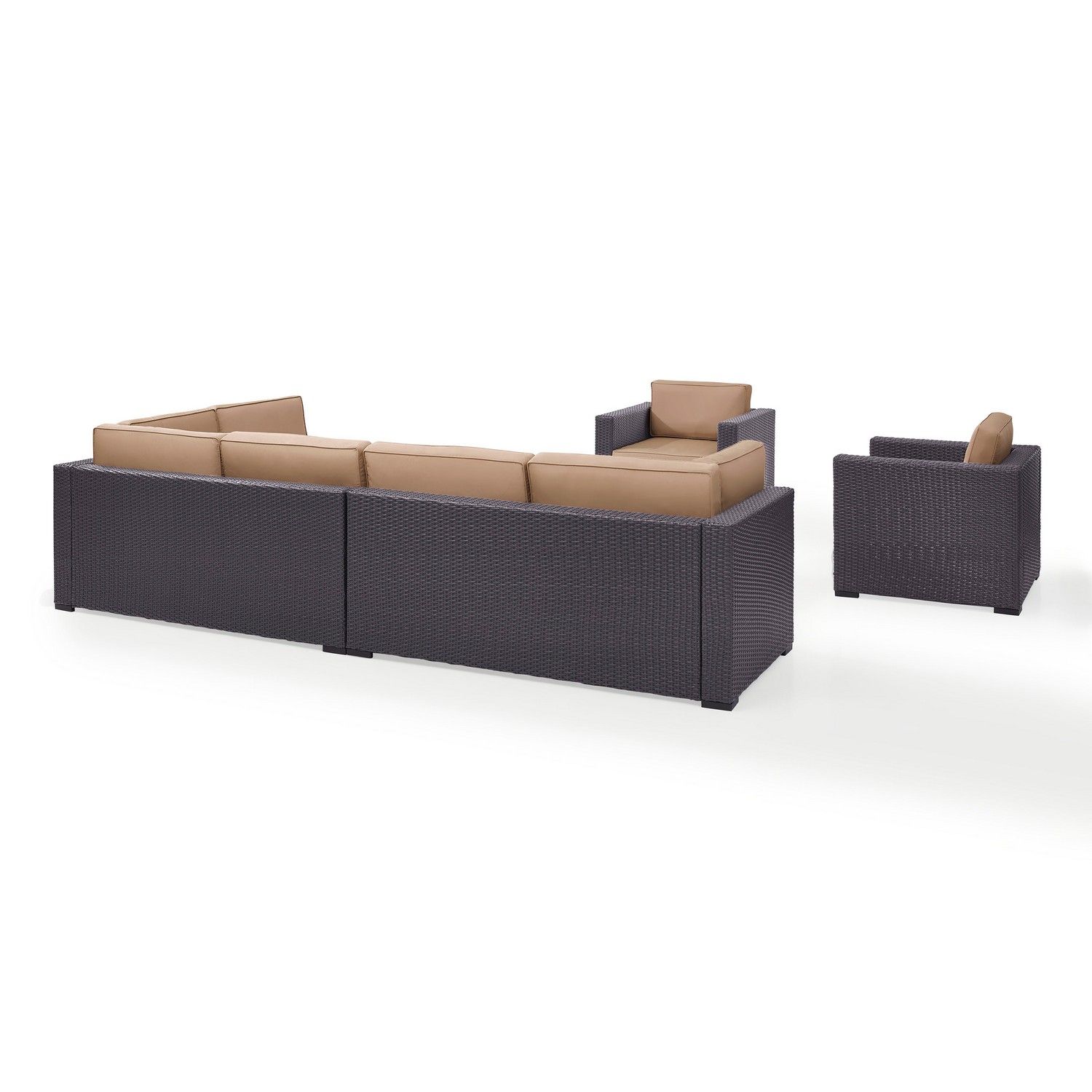 Crosley Biscayne 7-PC Outdoor Wicker Sectional Set - 2 Loveseats, 2 Arm Chairs, Armless Chair, Coffee Table, Ottoman - Mocha/Brown