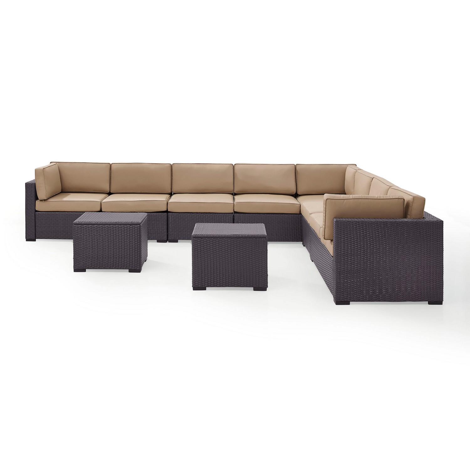 Crosley Biscayne 7-PC Outdoor Wicker Sectional Set - 3 Loveseats, 2 Armless Chair, 2 Coffee Tables - Mocha/Brown