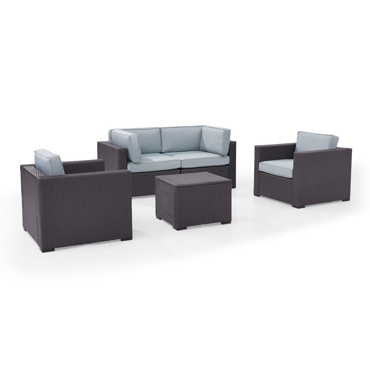Crosley Biscayne 5-PC Outdoor Wicker Sectional Set - 2 Armchairs, 2 Corner Chair, Coffee Table - Mist/Brown