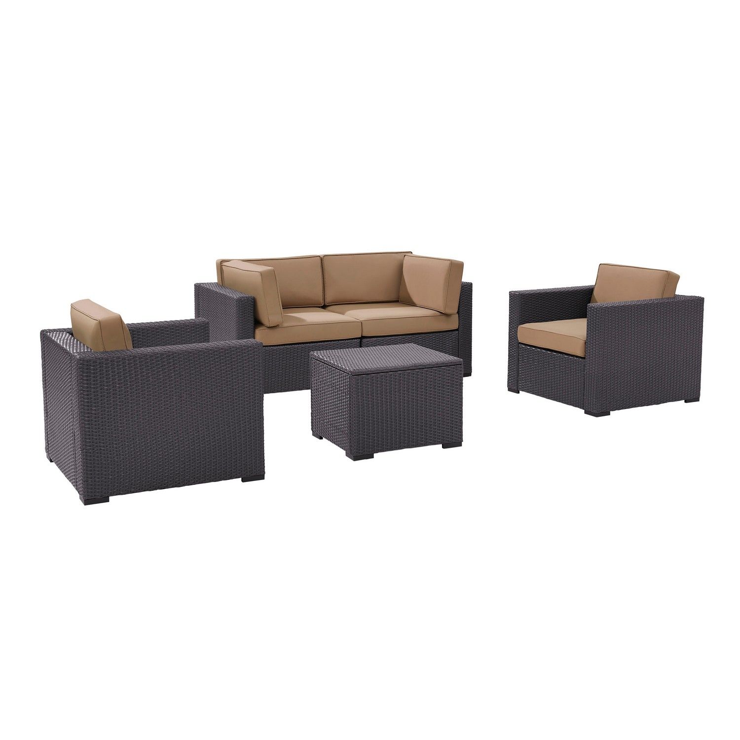 Crosley Biscayne 5-PC Outdoor Wicker Sectional Set - 2 Armchairs, 2 Corner Chair, Coffee Table - Mocha/Brown
