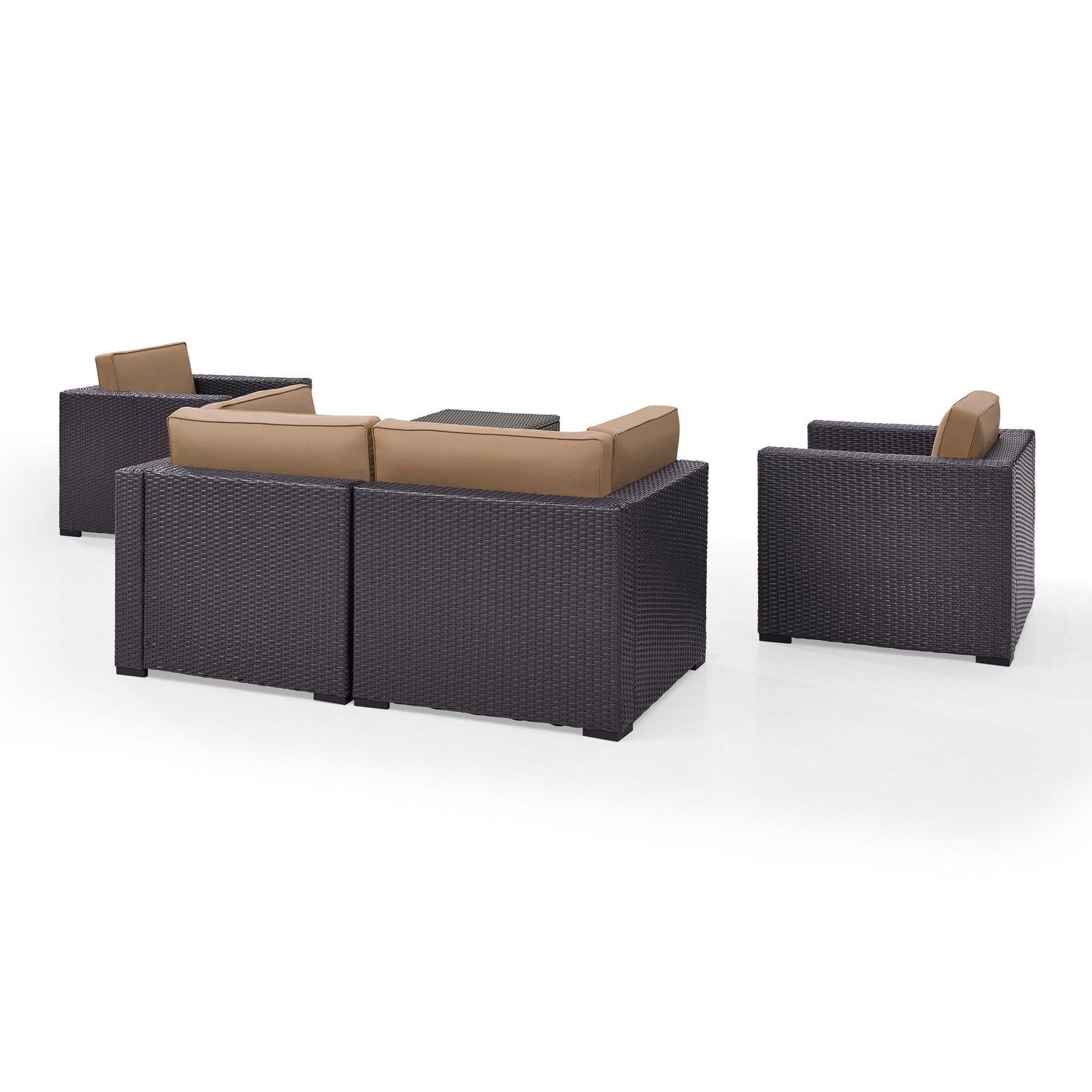 Crosley Biscayne 5-PC Outdoor Wicker Sectional Set - 2 Armchairs, 2 Corner Chair, Coffee Table - Mocha/Brown