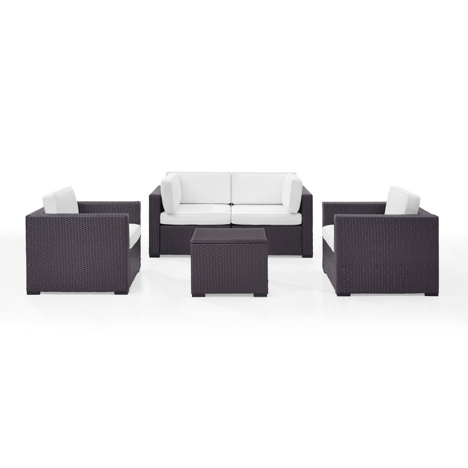 Crosley Biscayne 5-PC Outdoor Wicker Sectional Set - 2 Armchairs, 2 Corner Chair, Coffee Table - White/Brown