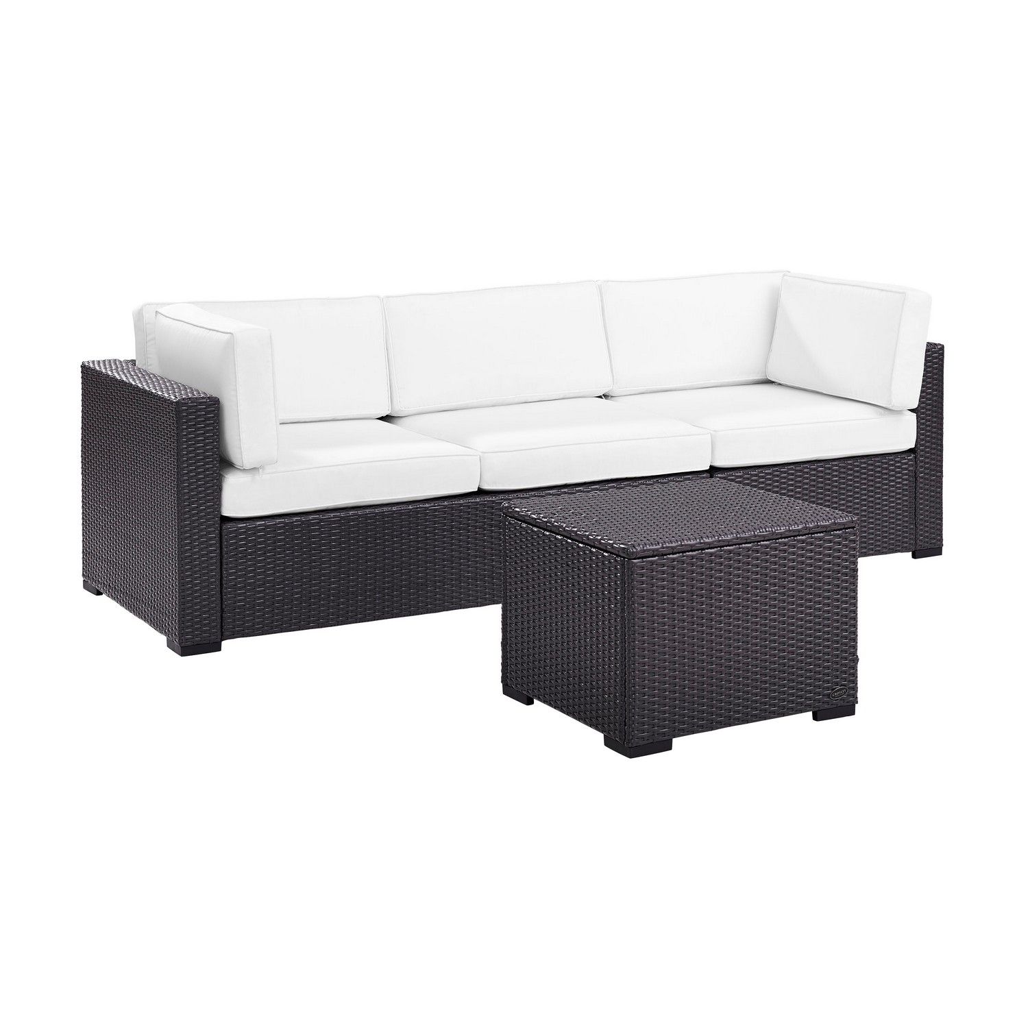 Crosley Biscayne 3-PC Outdoor Wicker Sectional Set - Loveseat, Corner Chair, Coffee Table - White/Brown