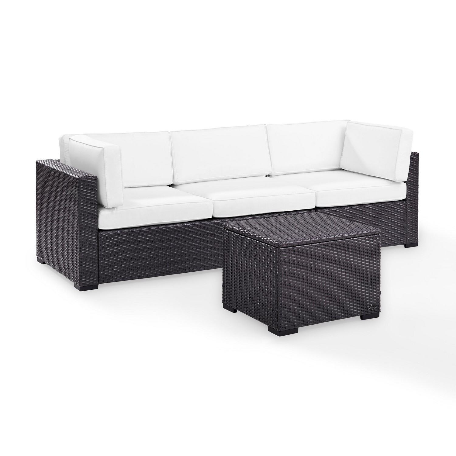 Crosley Biscayne 3-PC Outdoor Wicker Sectional Set - Loveseat, Corner Chair, Coffee Table - White/Brown