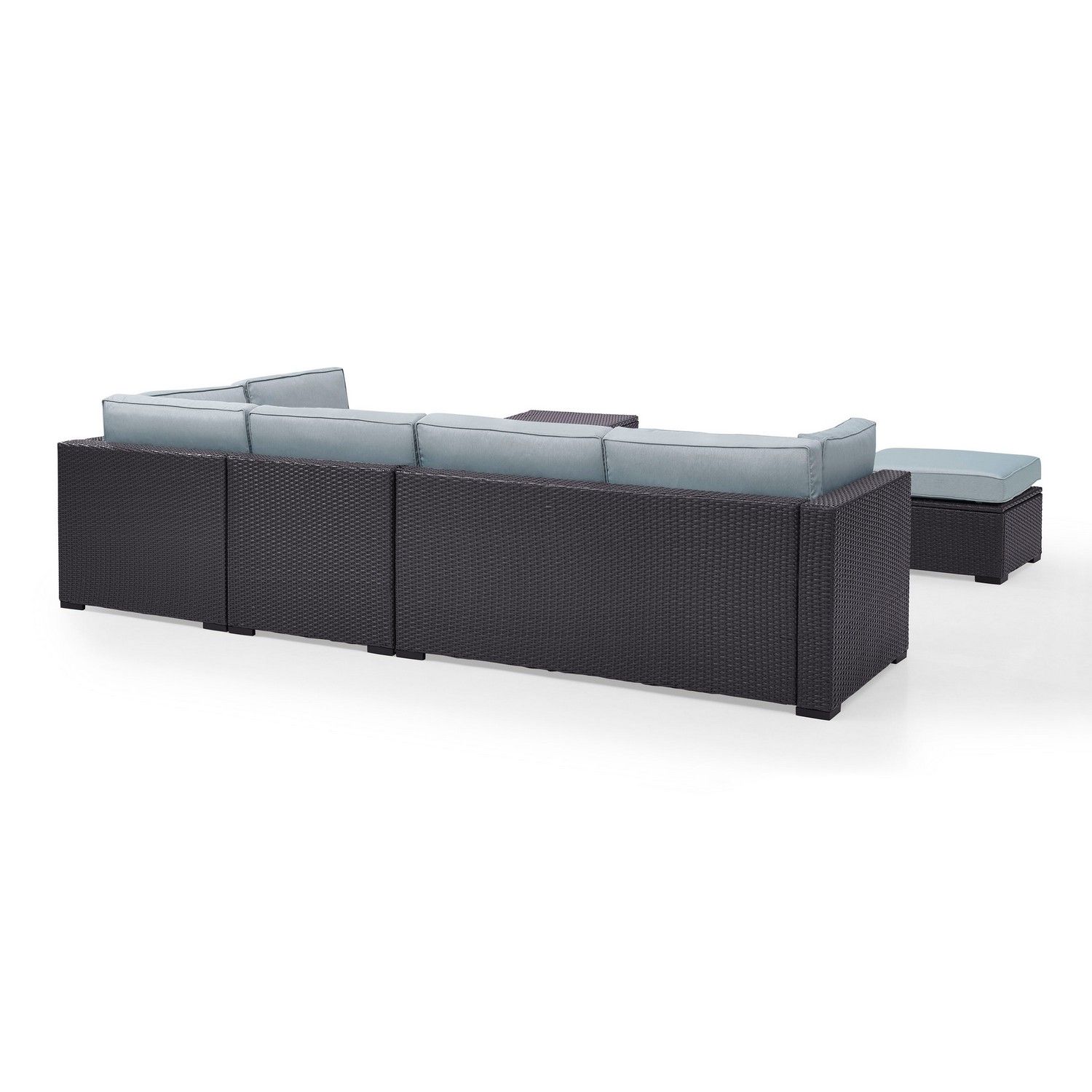 Crosley Biscayne 6-PC Outdoor Wicker Sectional Set - 2 Loveseats, Armless Chair, Coffee Table, 2 Ottomans - Mist/Brown