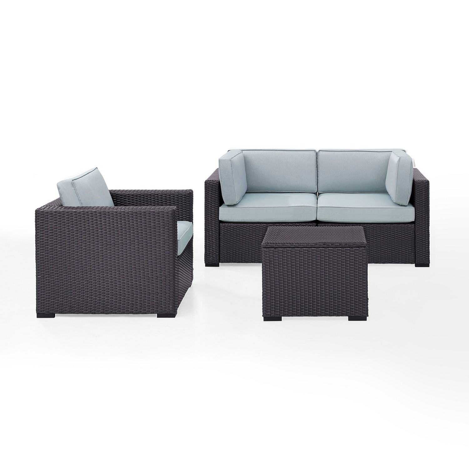 Crosley Biscayne 4-PC Outdoor Wicker Sectional Set - 2 Corner Chairs, Arm Chair, Coffee Table - Mist/Brown