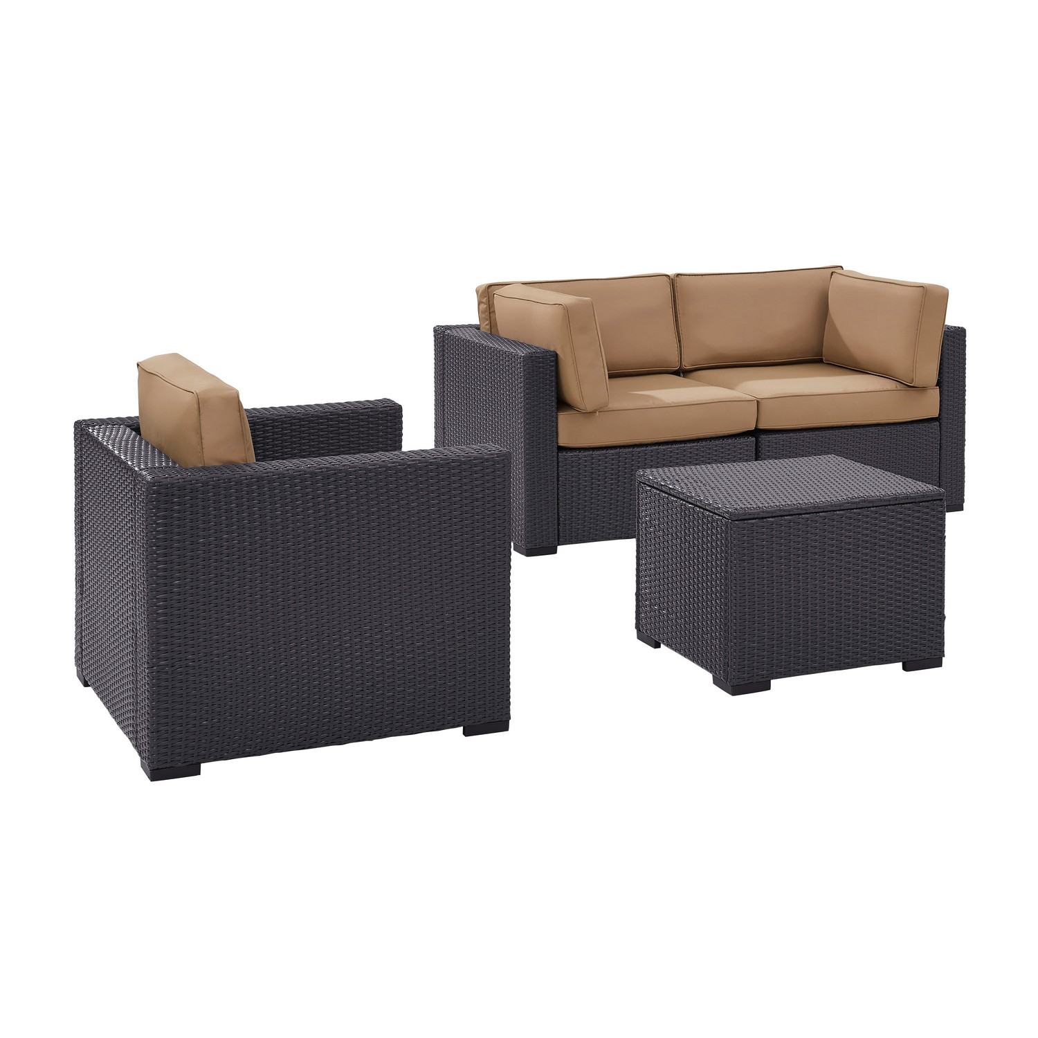 Crosley Biscayne 4-PC Outdoor Wicker Sectional Set - 2 Corner Chairs, Arm Chair, Coffee Table - Mocha/Brown