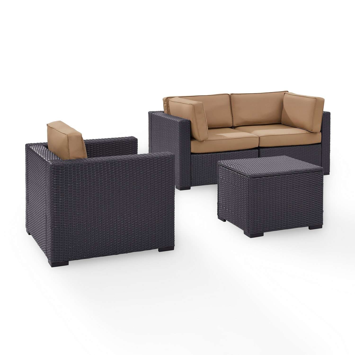 Crosley Biscayne 4-PC Outdoor Wicker Sectional Set - 2 Corner Chairs, Arm Chair, Coffee Table - Mocha/Brown