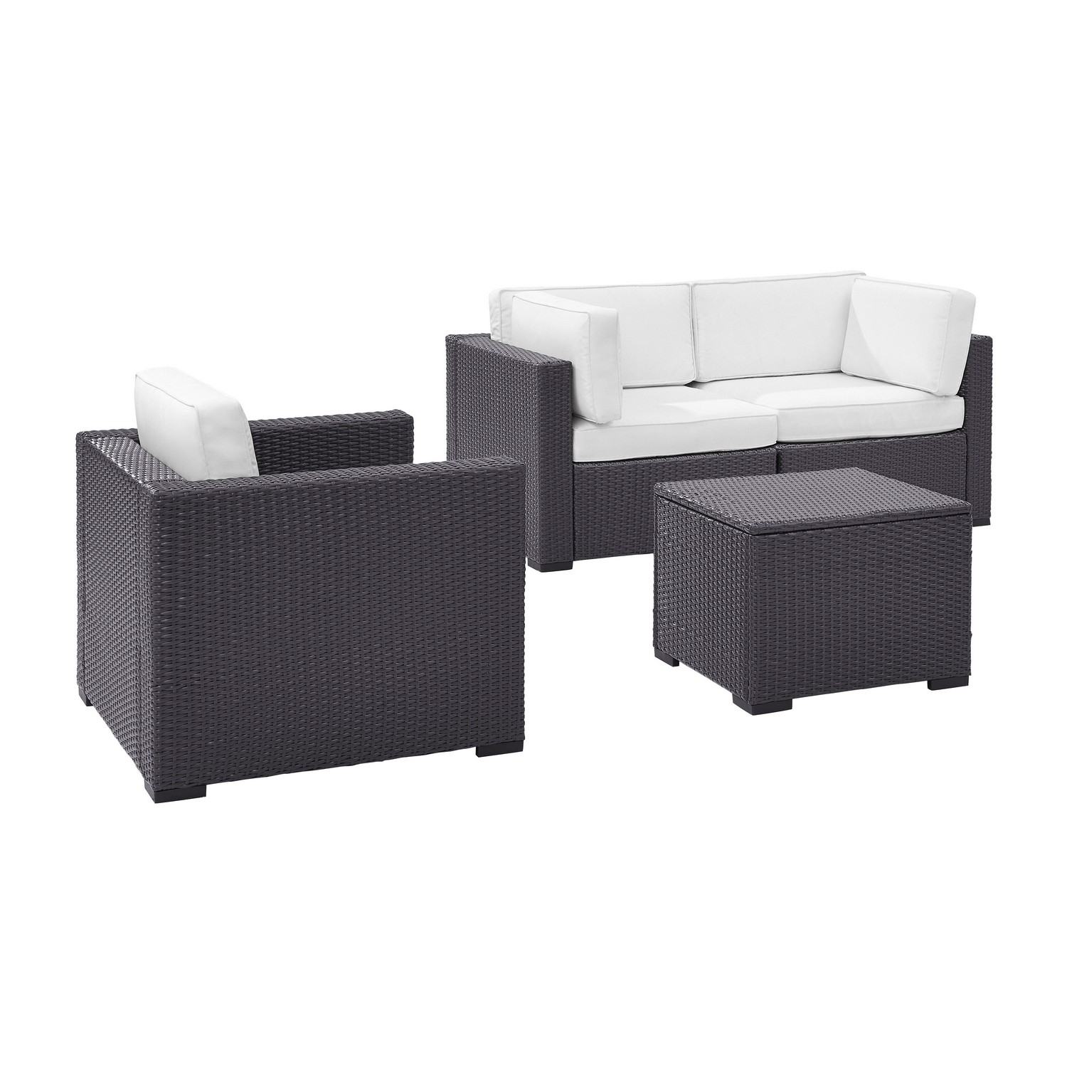Crosley Biscayne 4-PC Outdoor Wicker Sectional Set - 2 Corner Chairs, Arm Chair, Coffee Table - White/Brown