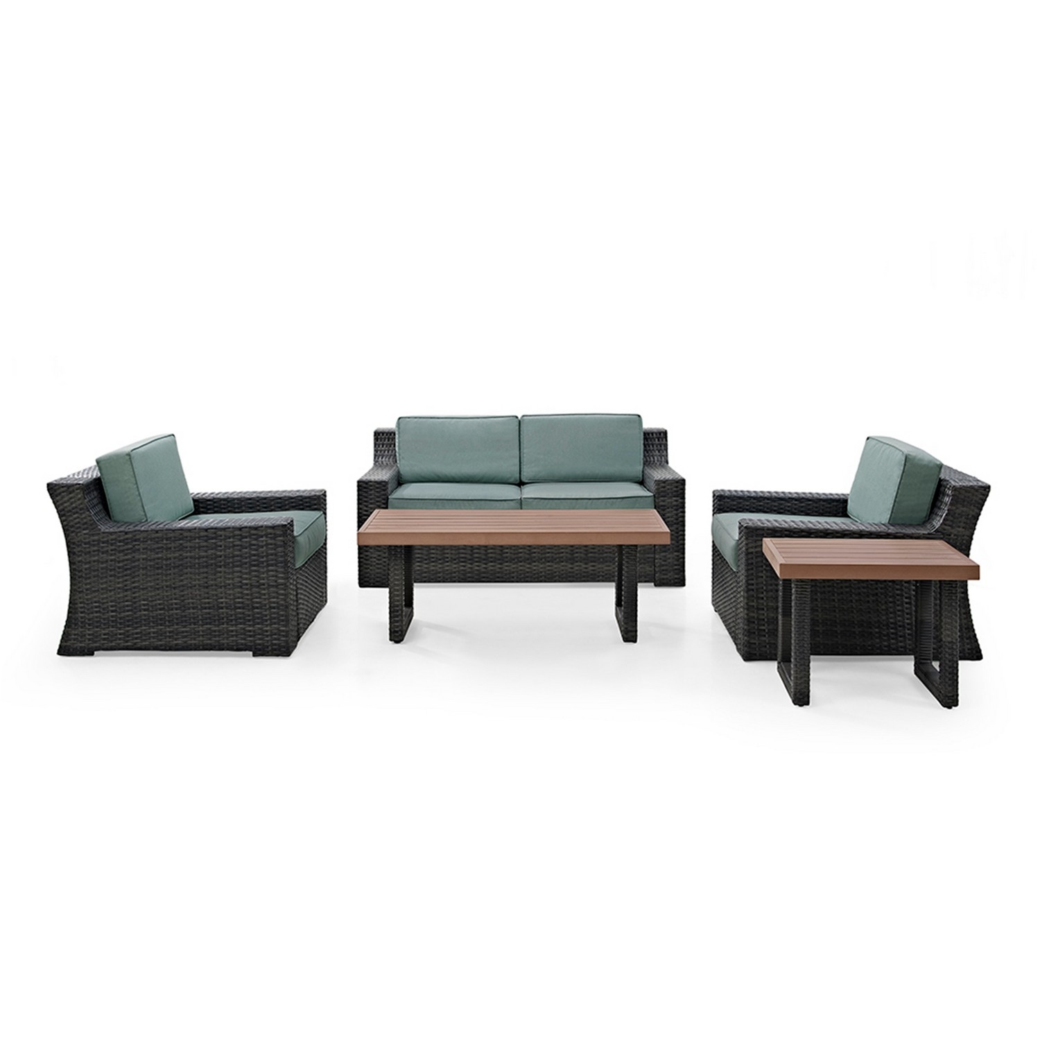 Crosley Beaufort 5-PC Outdoor Wicker Conversation Set - Loveseat, 2 Chairs, Coffee Table, Side Table - Mist/Brown