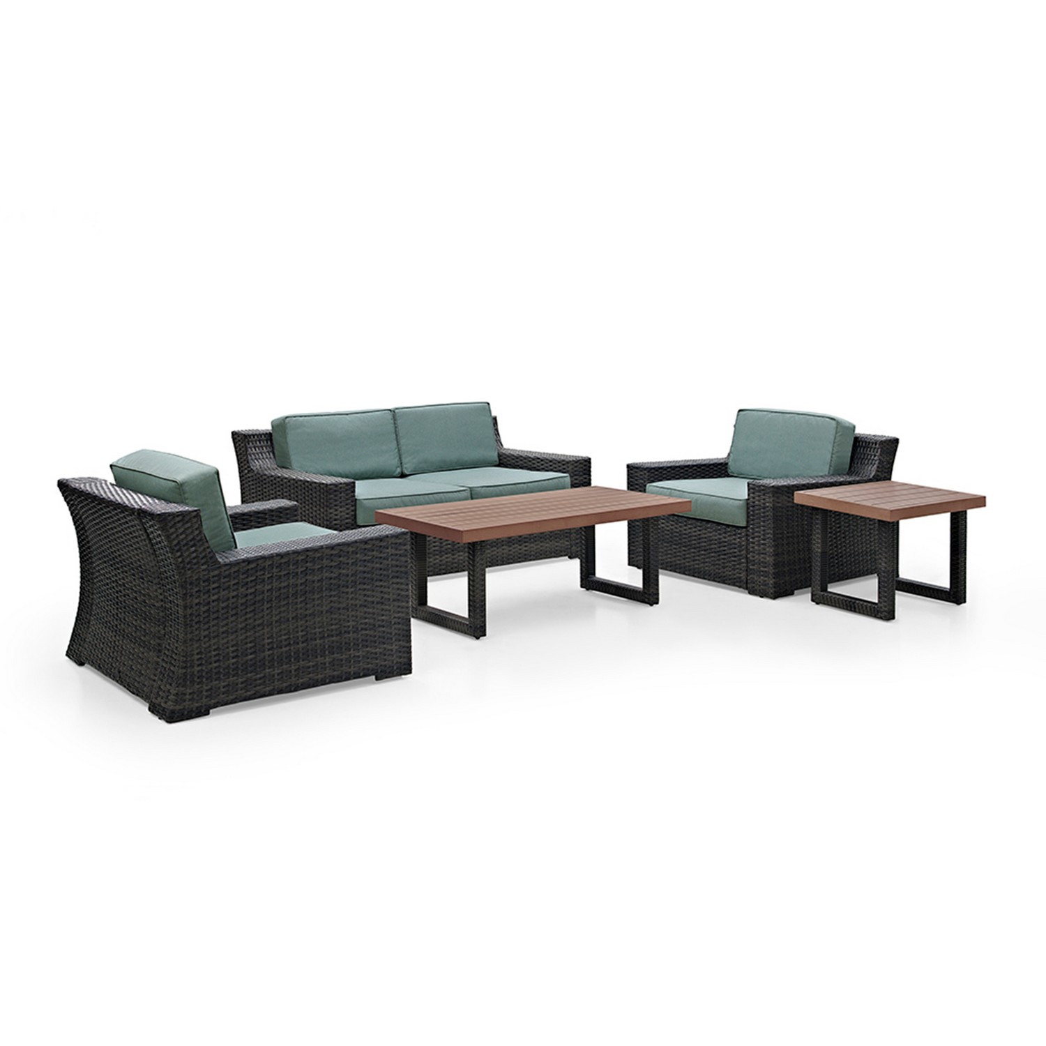 Crosley Beaufort 5-PC Outdoor Wicker Conversation Set - Loveseat, 2 Chairs, Coffee Table, Side Table - Mist/Brown