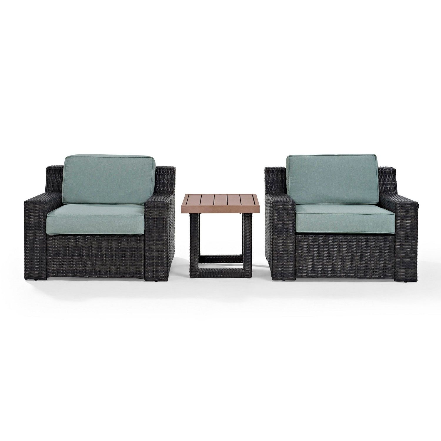 Crosley Beaufort 3-PC Outdoor Wicker Chair Set - Side Table and 2 Chairs - Mist/Brown