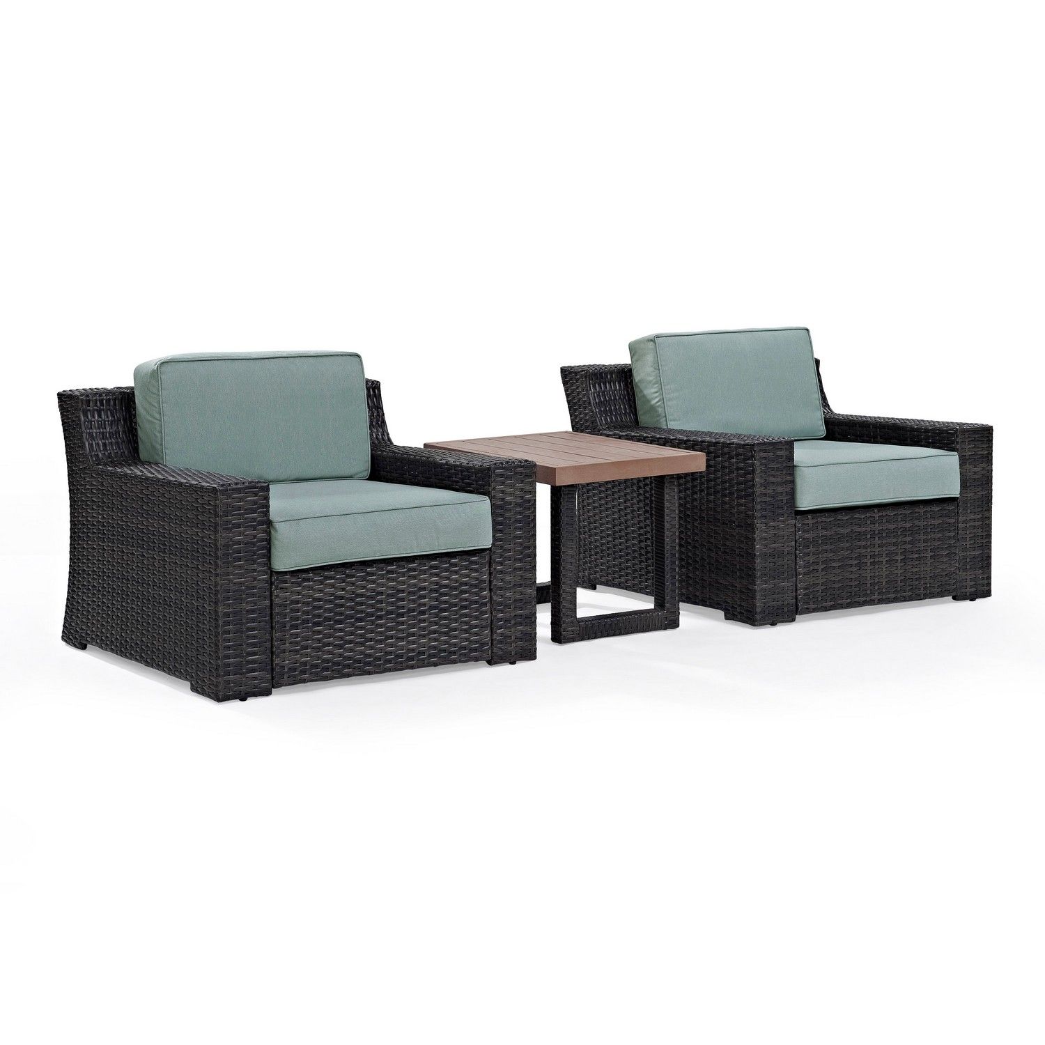Crosley Beaufort 3-PC Outdoor Wicker Chair Set - Side Table and 2 Chairs - Mist/Brown