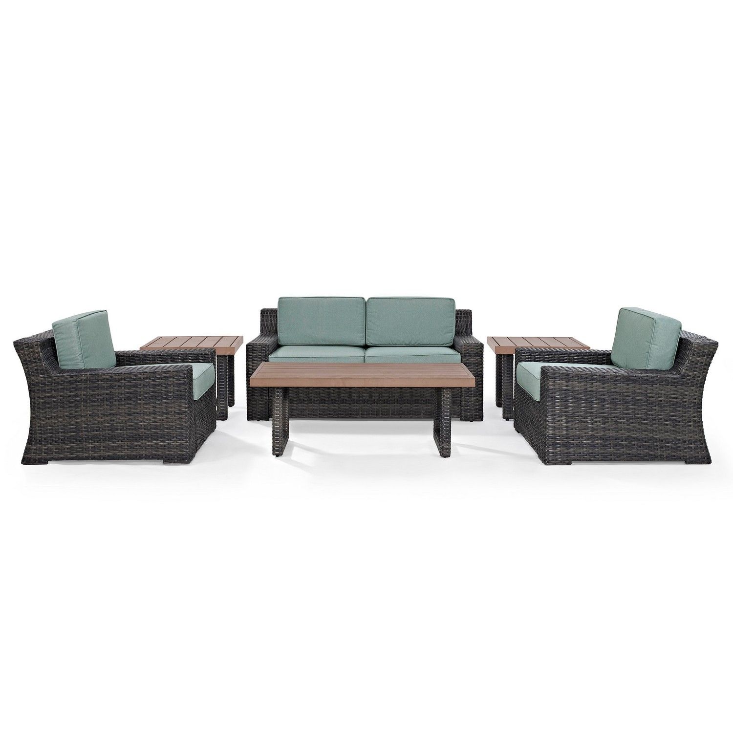 Crosley Beaufort 6-PC Outdoor Wicker Conversation Set - Loveseat, 2 Chairs, Coffee Table, 2 Side Tables - Mist/Brown