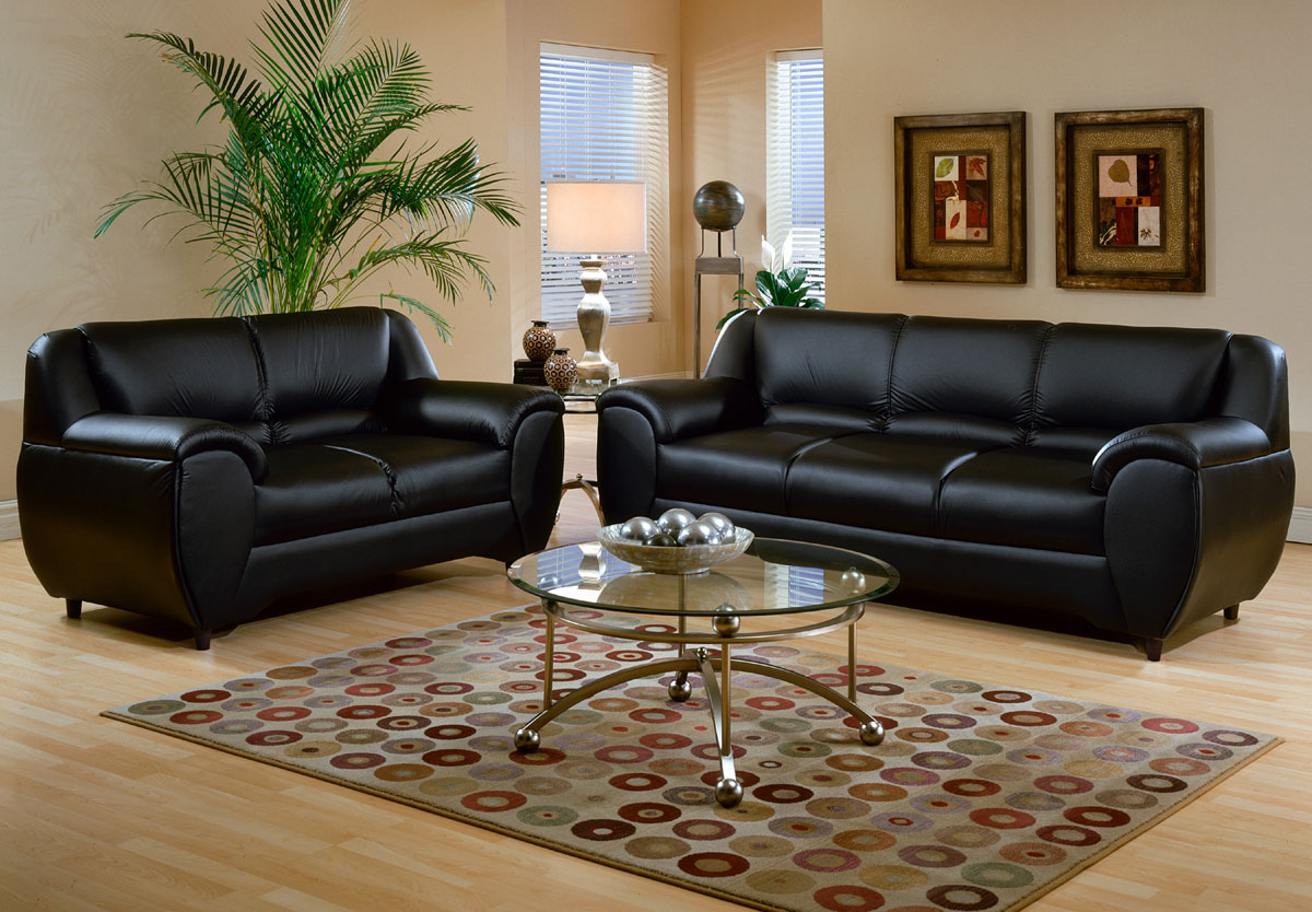 Chelsea 0660 Black Vinyl Sofa Set