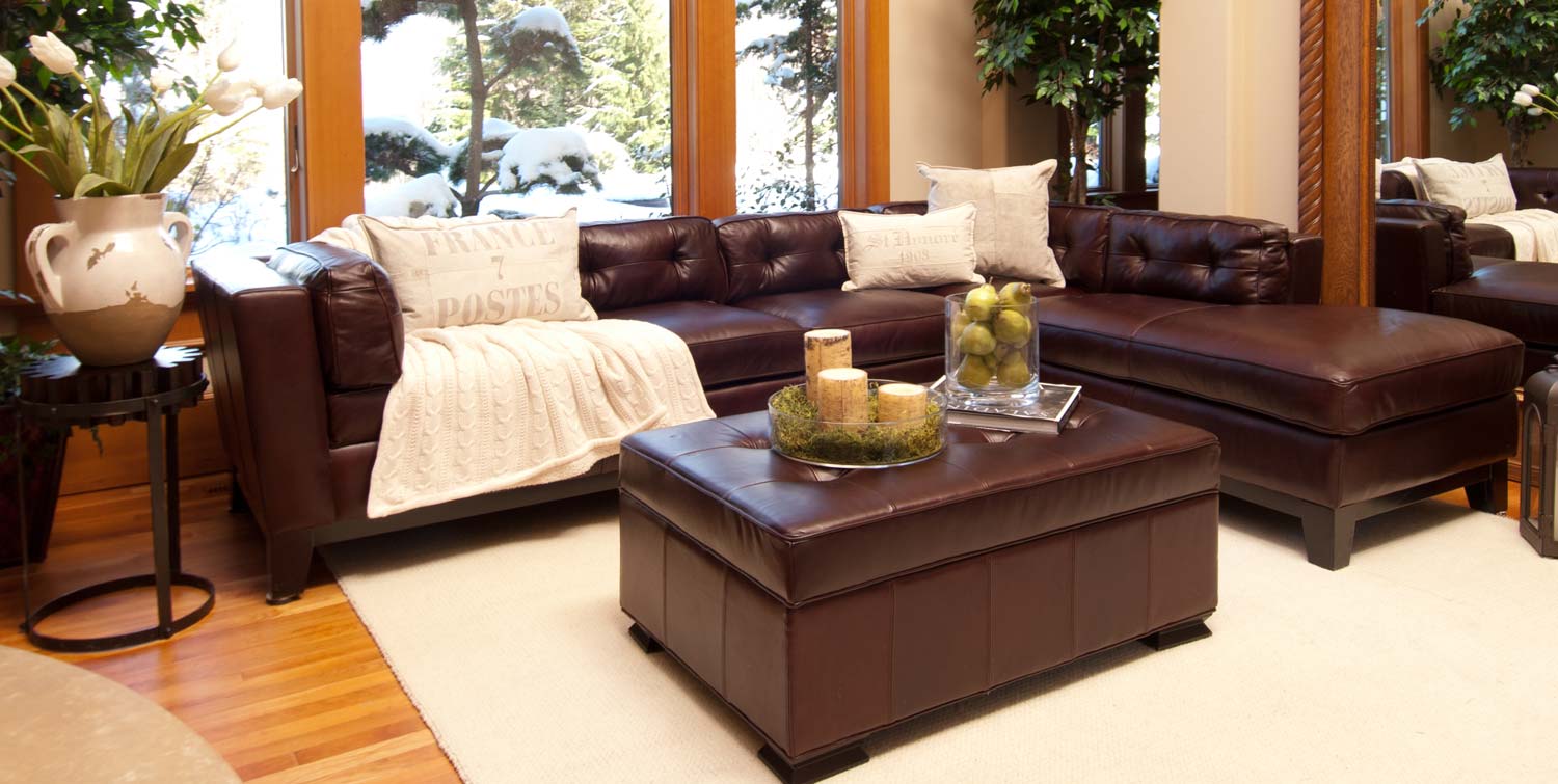 ELEMENTS Fine Home Furnishings Chateau 2-Piece Top Grain Leather Sectional Collection - Mahogany