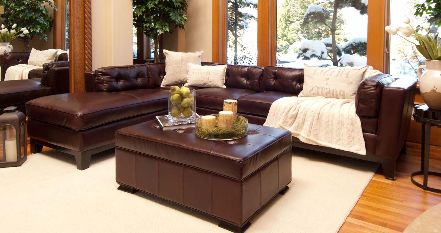 ELEMENTS Fine Home Furnishings Chateau 2-Piece Top Grain Leather Sectional Collection - Mahogany