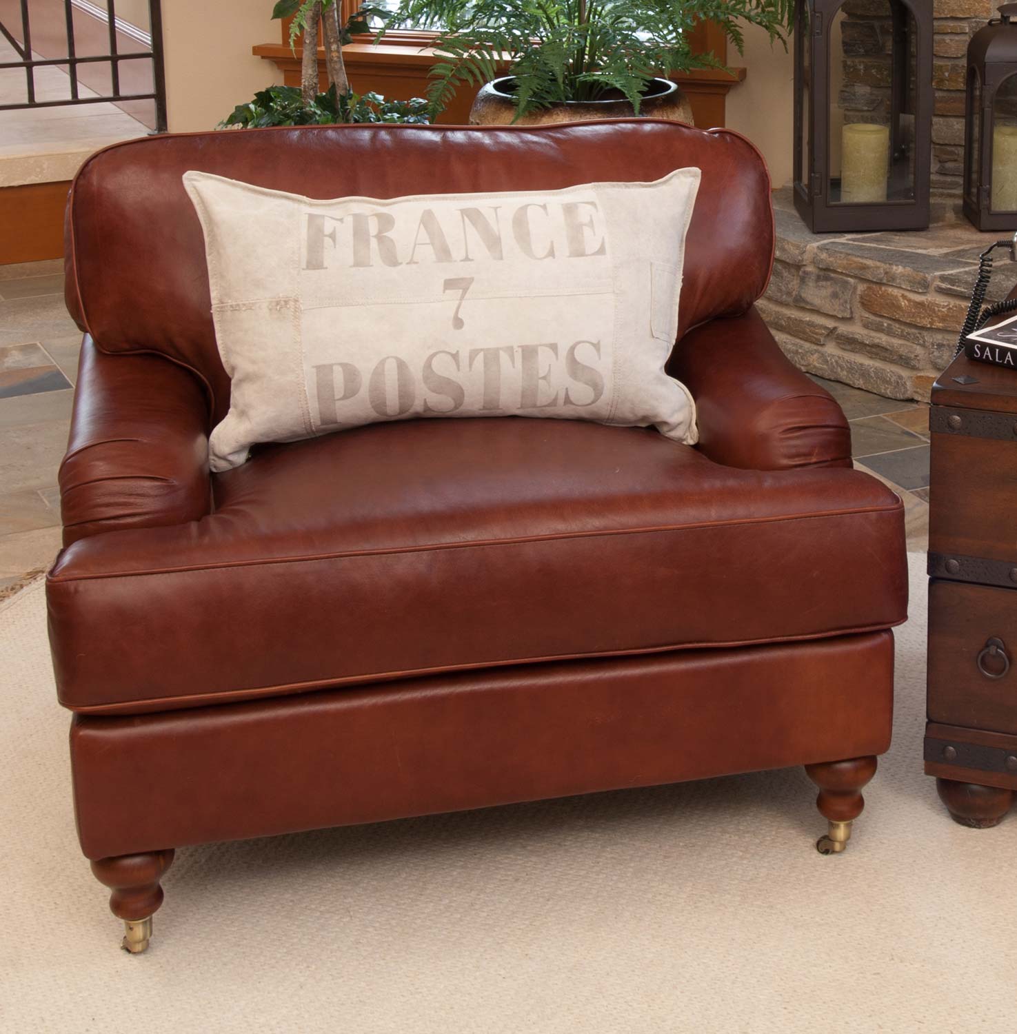 ELEMENTS Fine Home Furnishings Cambridge Top Grain Leather Chair - Acorn