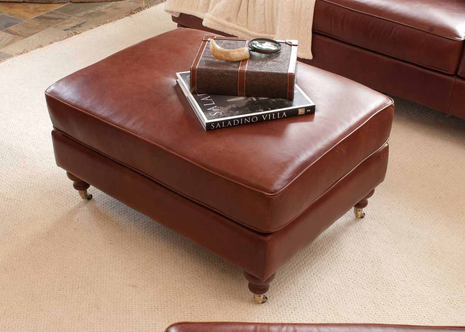 ELEMENTS Fine Home Furnishings Cambridge Top Grain Leather Standard Ottoman - Acorn