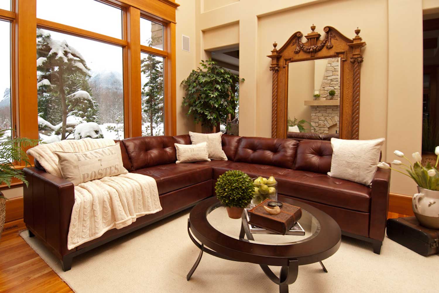 ELEMENTS Fine Home Furnishings Carlton Top Grain Leather Sectional Sofa