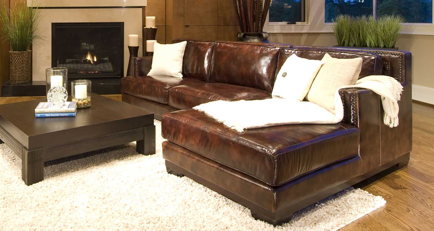 ELEMENTS Fine Home Furnishings Davis Top Grain Leather Sectional Sofa - Saddle
