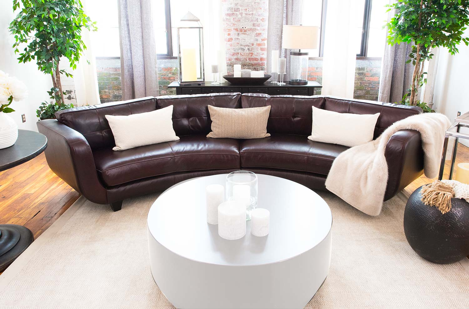 ELEMENTS Fine Home Furnishings Delano Top Grain Leather Sectional Sofa Set - Cappuccino