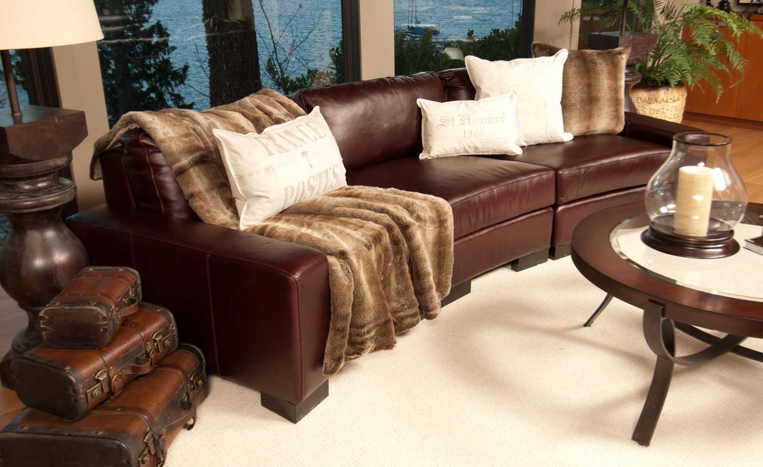 ELEMENTS Fine Home Furnishings Loft Top Grain Leather Sectional Sofa - Sable - Elements Fine Home Furnishings