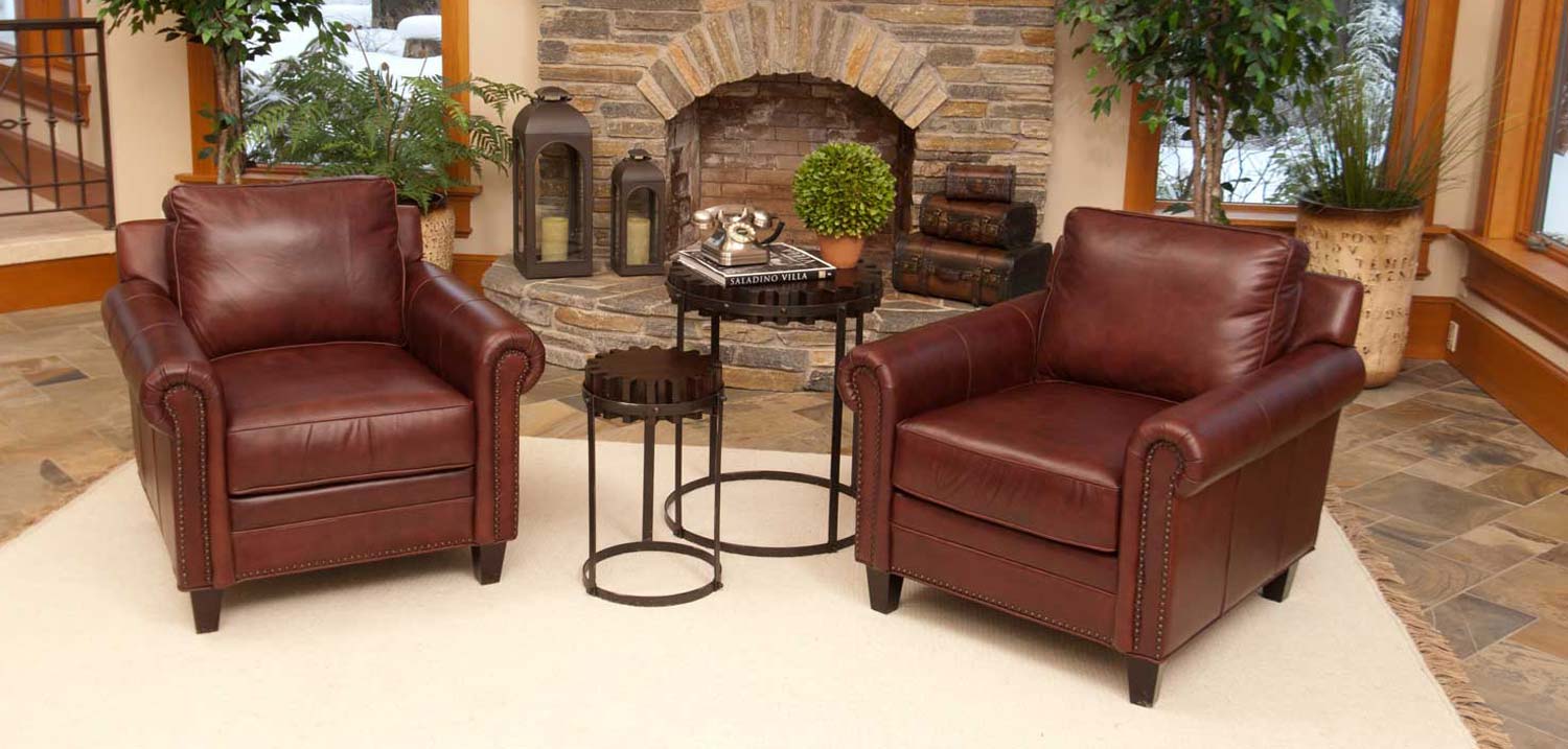 ELEMENTS Fine Home Furnishings Manchester 2-Piece Set Top Grain Leather Accent Chairs - Barolo