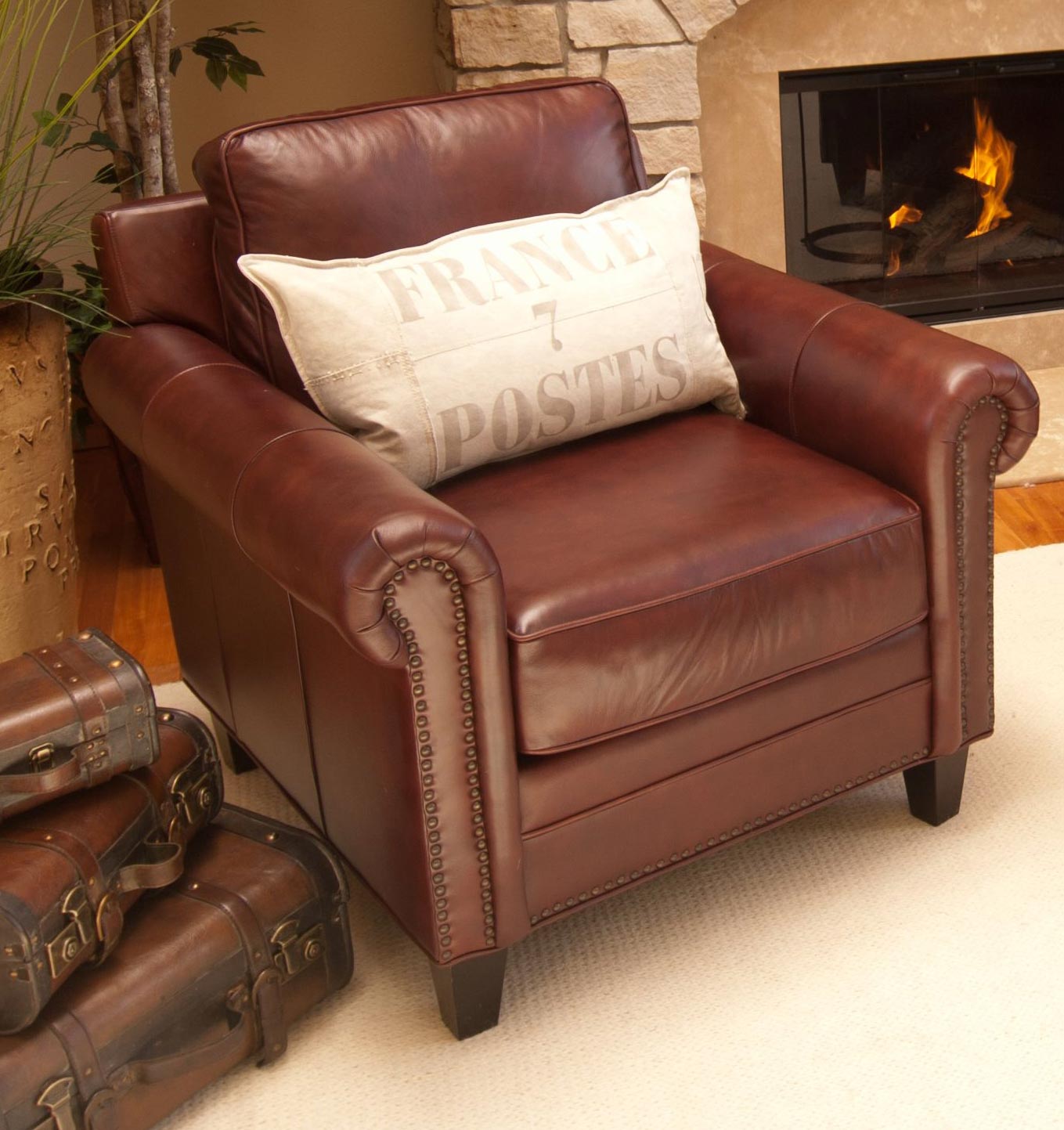 ELEMENTS Fine Home Furnishings Manchester Top Grain Leather Accent Chair - Barolo