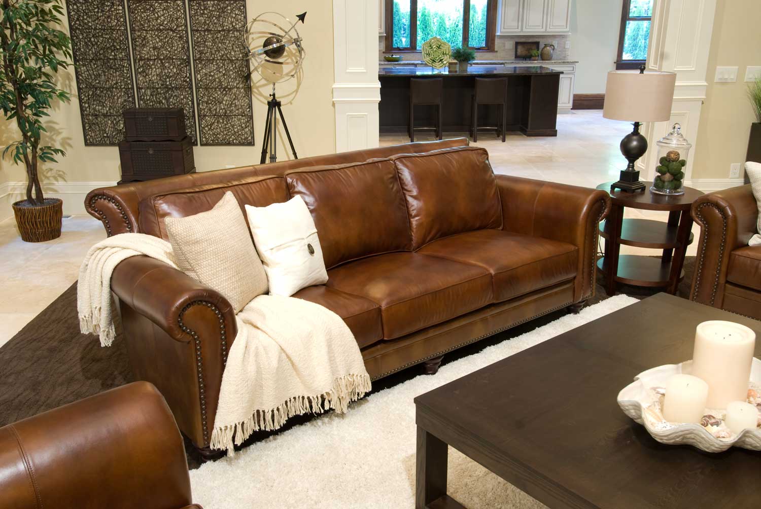 ELEMENTS Fine Home Furnishings Paladia Top Grain Leather Sofa - Rustic