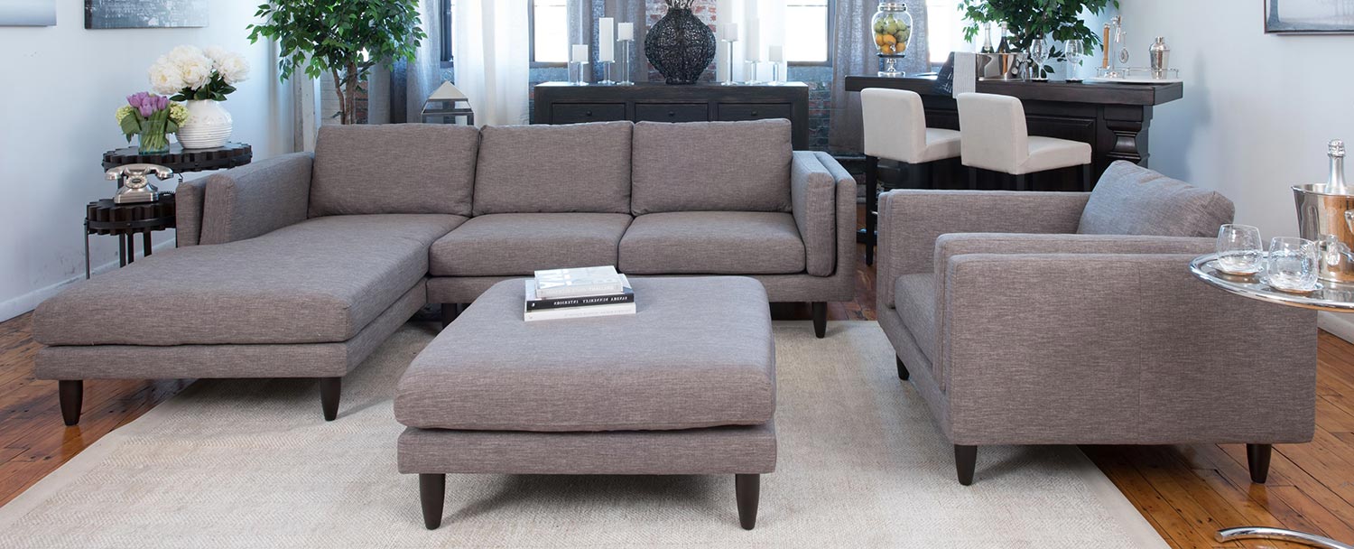 ELEMENTS Fine Home Furnishings Retro 3-Piece Fabric Sectional Collection With Chair and Cocktail Ottoman - Taupe