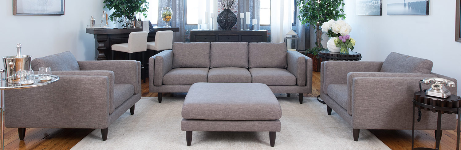 ELEMENTS Fine Home Furnishings Retro 4-Piece Set Including Sofa, 2 Chairs and Cocktail Ottoman - Taupe