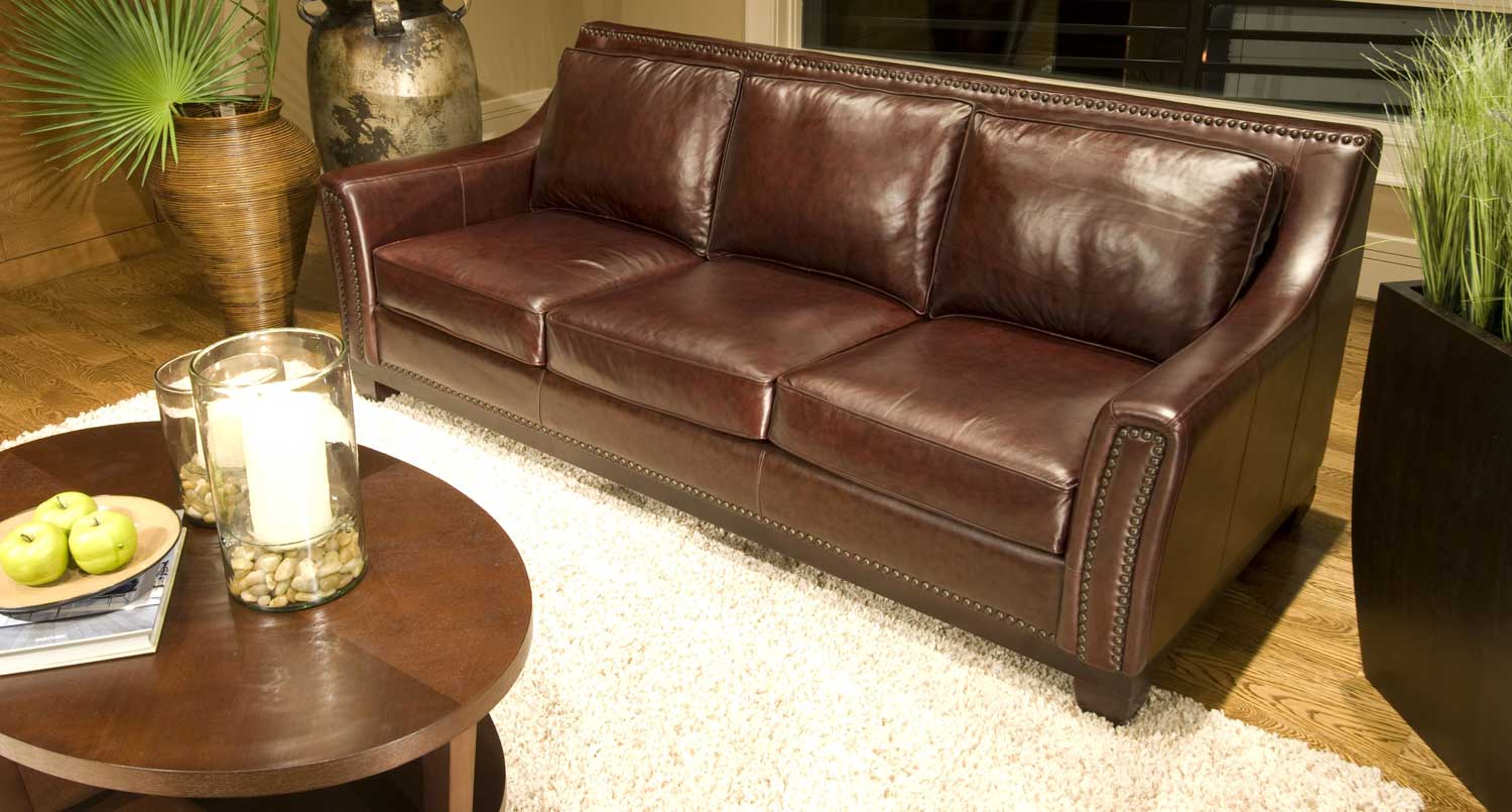 ELEMENTS Fine Home Furnishings Serafina Top Grain Leather Sofa - Clove