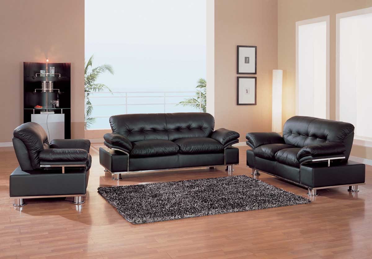 Global Furniture USA GF-676 Sofa Set-Black Leather